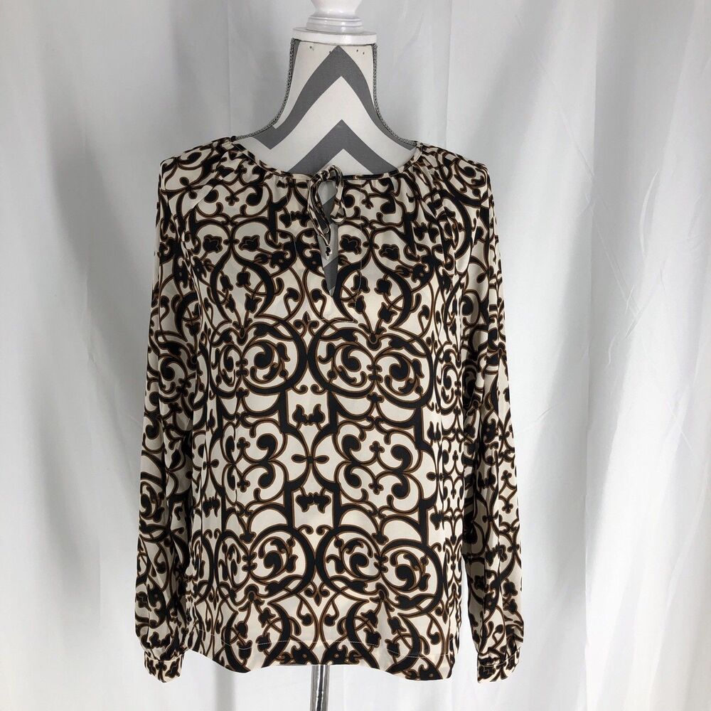 Loft Outlet sz XS Floral Sheer Keyhole Blouse Geometric Print